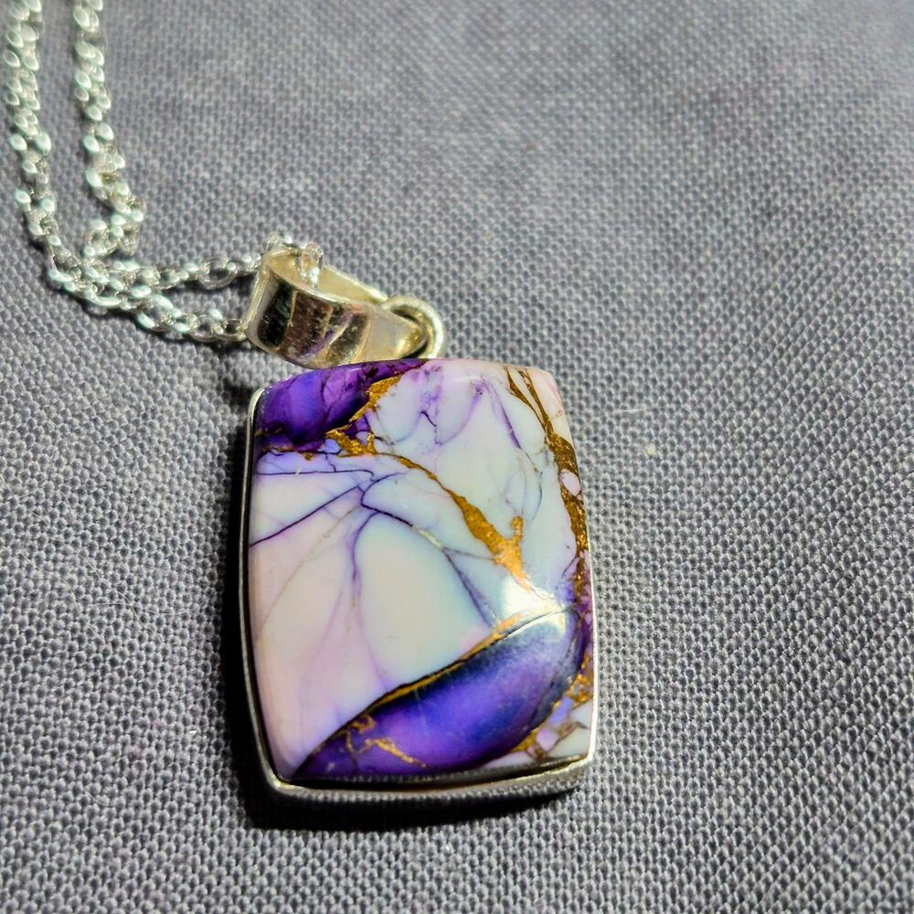 Genuine Dalia Turquoise Solid 925 Silver Pendant 18" Plated Chainain